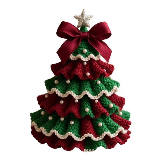 Handmade Crochet Christmas Tree DIY Crochet Christmas Tree Kit with Bow Faux Pearl Decor Holiday Craft Starter Set for Beginners