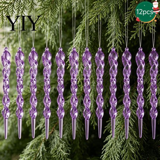 Winter Holiday Background Scene Decor 12Pcs Colorful Spiral Icicle Ornaments, Acrylic Twisted Ice Bar Hanging And Snow Theme Party for Christmas Tree,