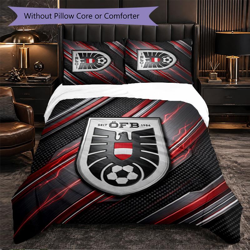 Austria Football Pattern 3 Pieces Bedding Set Soft Microfiber Duvet Cover with Pillow Cases for Bedroom