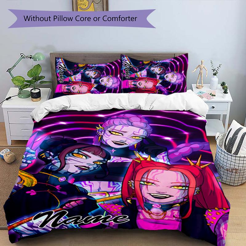 3pcs KPop Demon Hunters36 Cover Set - Personalized Name, HD Printed Bedding with 1 Cover and 2 Pillowcases - Perfect for Home Decor, Easy Care