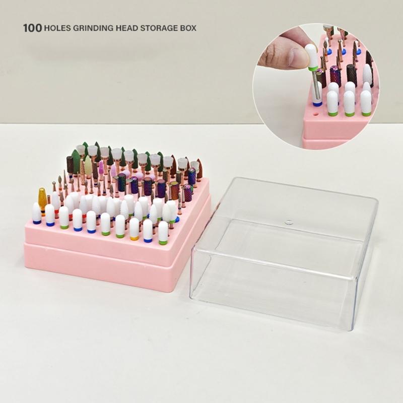 Professional Manicure Tool Storage Case 100 Slot Clear Lid Organizer Nail Drill Bits Accessories for Women and Men