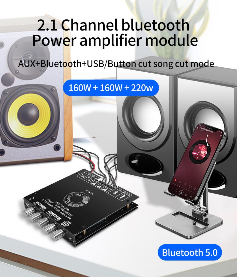 Bluetooth Digital Power Amplifier Board Module TDA7498E160W+160W+220W  High and Low Tone Subwoofer Amplifier AUX/USB ZK-HT21
