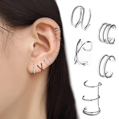 Pendientes de Clip de Metal de Color plateado para mujer, aretes creativos simples en forma de C, Clip de oreja no perforante, regalo de joyería de tendencia