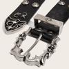 Gothic Style Women's Studded Belt Double Row Hole Waist Sash Secure Nonslip Clasp PU Leather Fashion Accessory