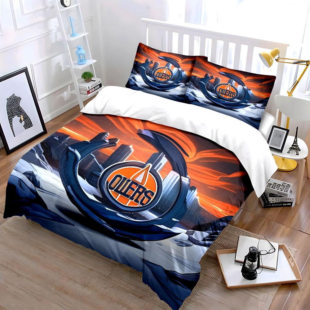"Cityscape with Oilers Logo Design" Print Bedding Set Duvet Cover Pillowcases (1* Duvet Cover 2* Pillowcases Do Not Include Comforter)