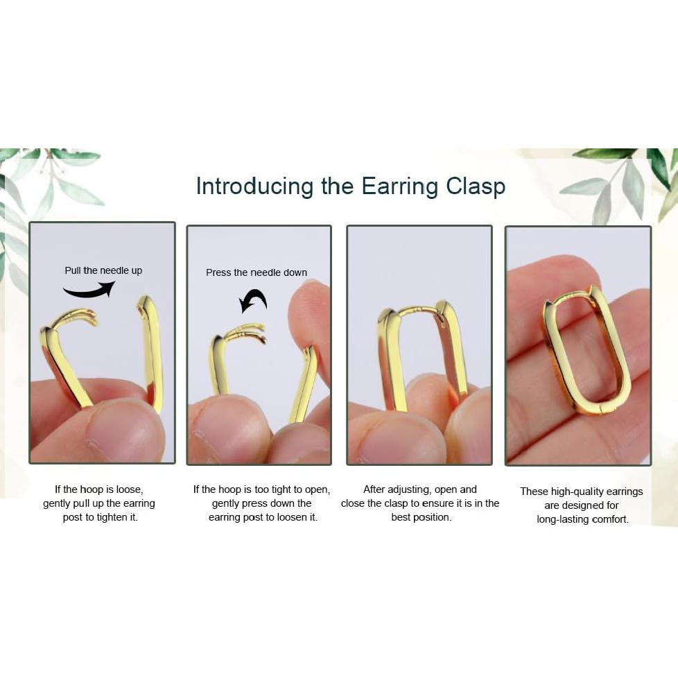 Silver Hoop Earrings for Women Small Square 14K Gold Hoop Earrings | Hypoallergenic Geometric Minimalist Rectangle Hoops