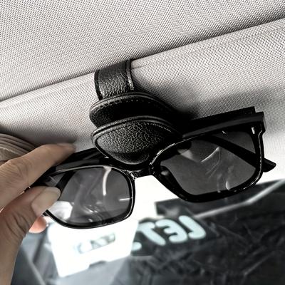 1pc Car Sun Visor Fashion Glasses Holder, PU Leather Eyeglass Clip for Secure Storage, Durable Car Interior Accessory for All Vehicles