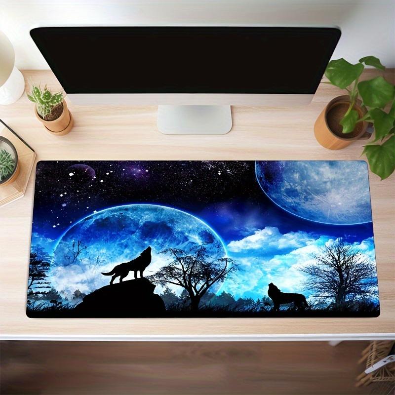 Nachtmalerei schöner Nachthimmel Mond Tier heulender Wolf Mauspads Große Tastaturunterlage Büro Laptop Gaming Lernzubehör