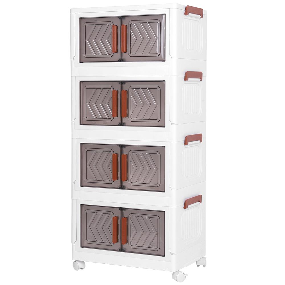 4 Tier Stackable Storage Bins with Doors & Wheels Foldable Organization Storage Drawer for Living Room Bedroom Office
