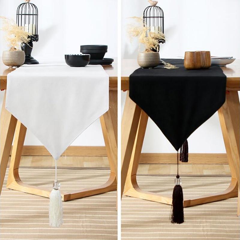 Buy Simple Modern Solid White/black Table Runners Tassel Decorative