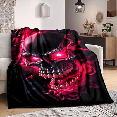 1pc Skull Flames Blanket, Lightweight Flannel Throw Blanket for Sofa, Bed, Travel, Camping, Living Room, Office, Couch037