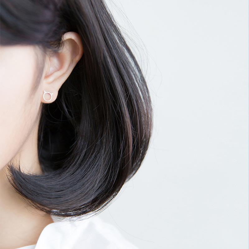 Cat Stud Earrings Female Small Fresh and Sweet Cat Ears Cute Little Animal Hollow Earrings Korean Version Niche Design Jewelry