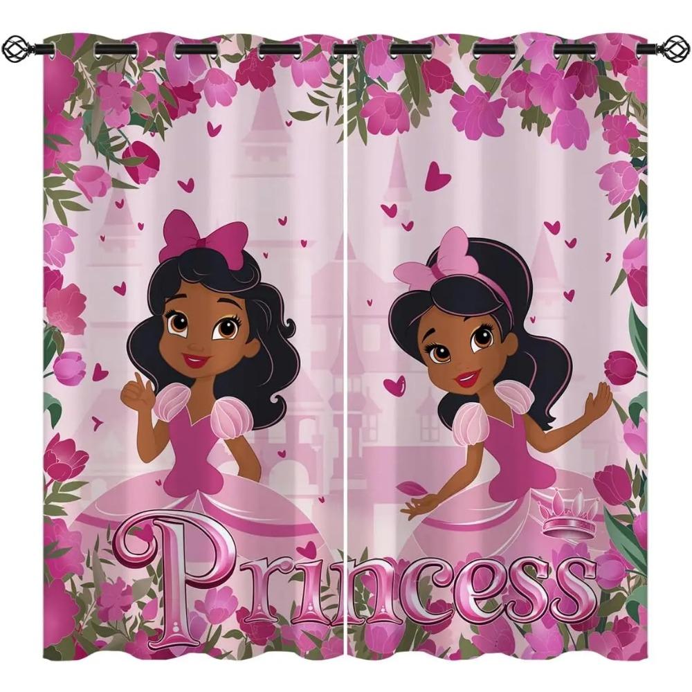 2 Panel Princess Crown Pink Curtain for Girls Bedroom Powder Room Window Grommet Top Cortinas Glowing Print Cortinas Blinds