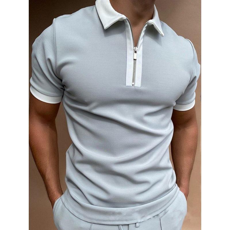 Men's Short Sleeve Tops Patchwork Color Collar Trendy Loose Polo Shirts