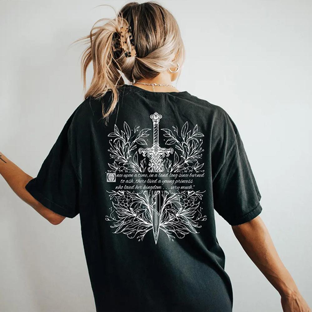 Camiseta Vintage Fireheart Book Club 2 Lados Conforto Estampa Trono de Vidro Manga Curta Diária Unissex Tee Tendência Casual Streetwear