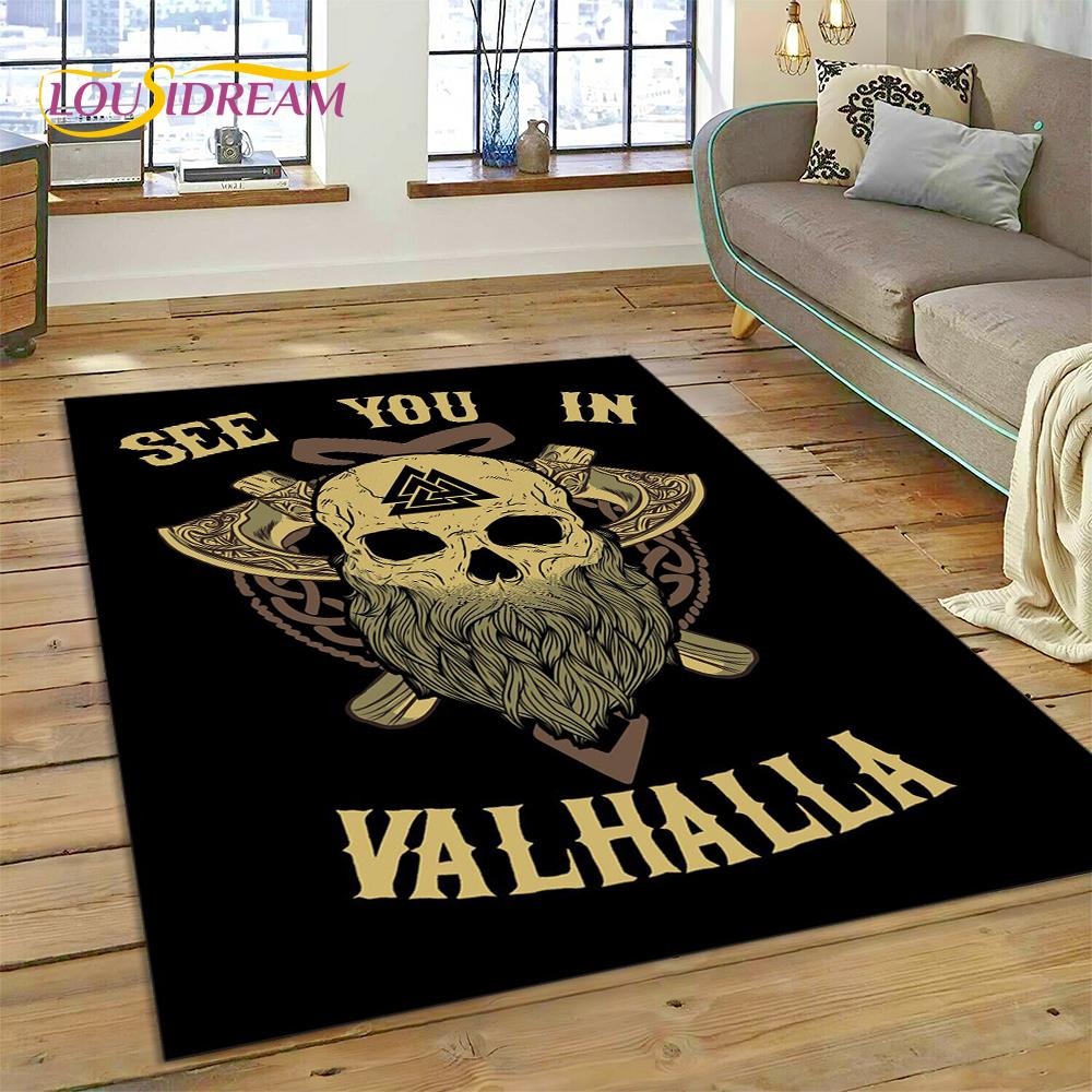 Viking Odin Valhalla Nordic Mythology Symbols Carpet Rug for Home Living Room Bedroom Sofa Doormat Decor,kids Non-slip Floor Mat