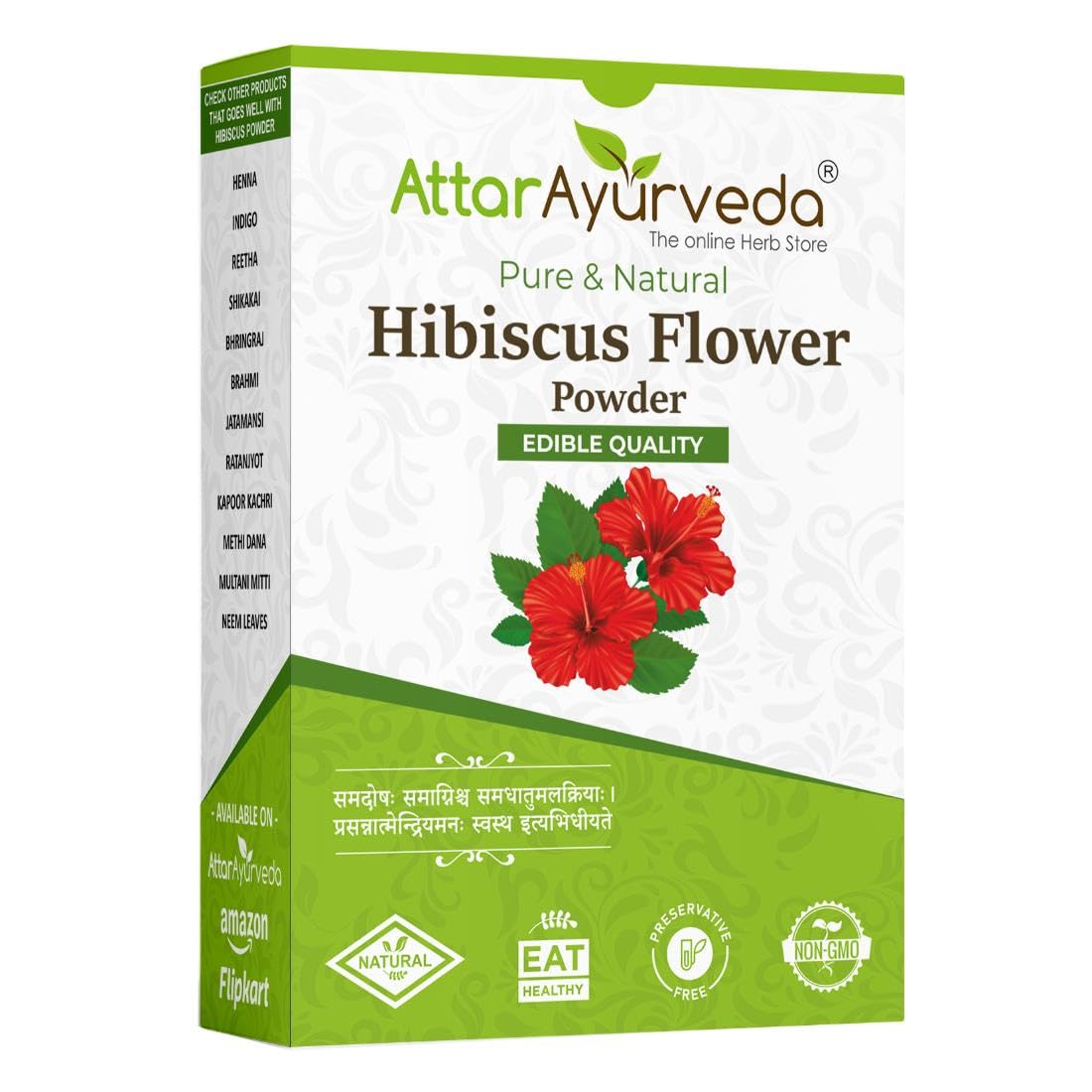 Attar Ayurveda Hibiscus Powder 100g for Hair Care, Face Pack, Tea, Pure Natural Flower Powder