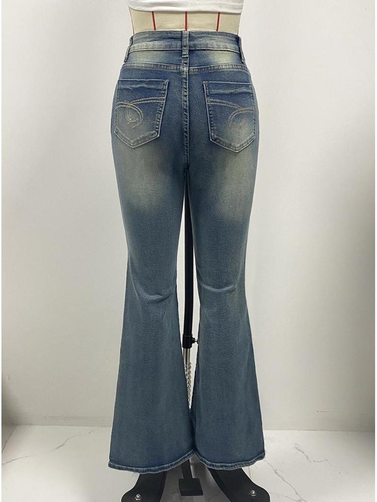 2025 Europäische Amerikanische Retro High Waist Slim Fit Schlagjeans für Damen