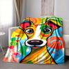 1Pc Colorful Abstract Dog Art Flannel Blanket, Soft And Comfortable, Casual Warm, Camping Travel, Christmas, Halloween Xmas Gift. G1245