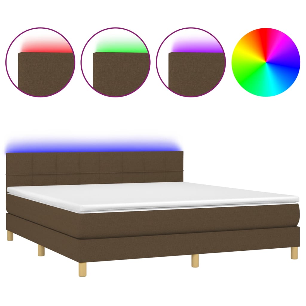 Boxspring Bed with Mattress & LED Dark Brown 160x200 cm Fabric