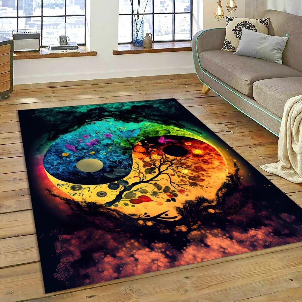 Yin og Yang 3D Naturaliser Kinesisk Tai Chi Teppe for Hjem Stue Soverom Sofa Dørmatte Dekor, Lekeområde for Barn Sklisikker Matte