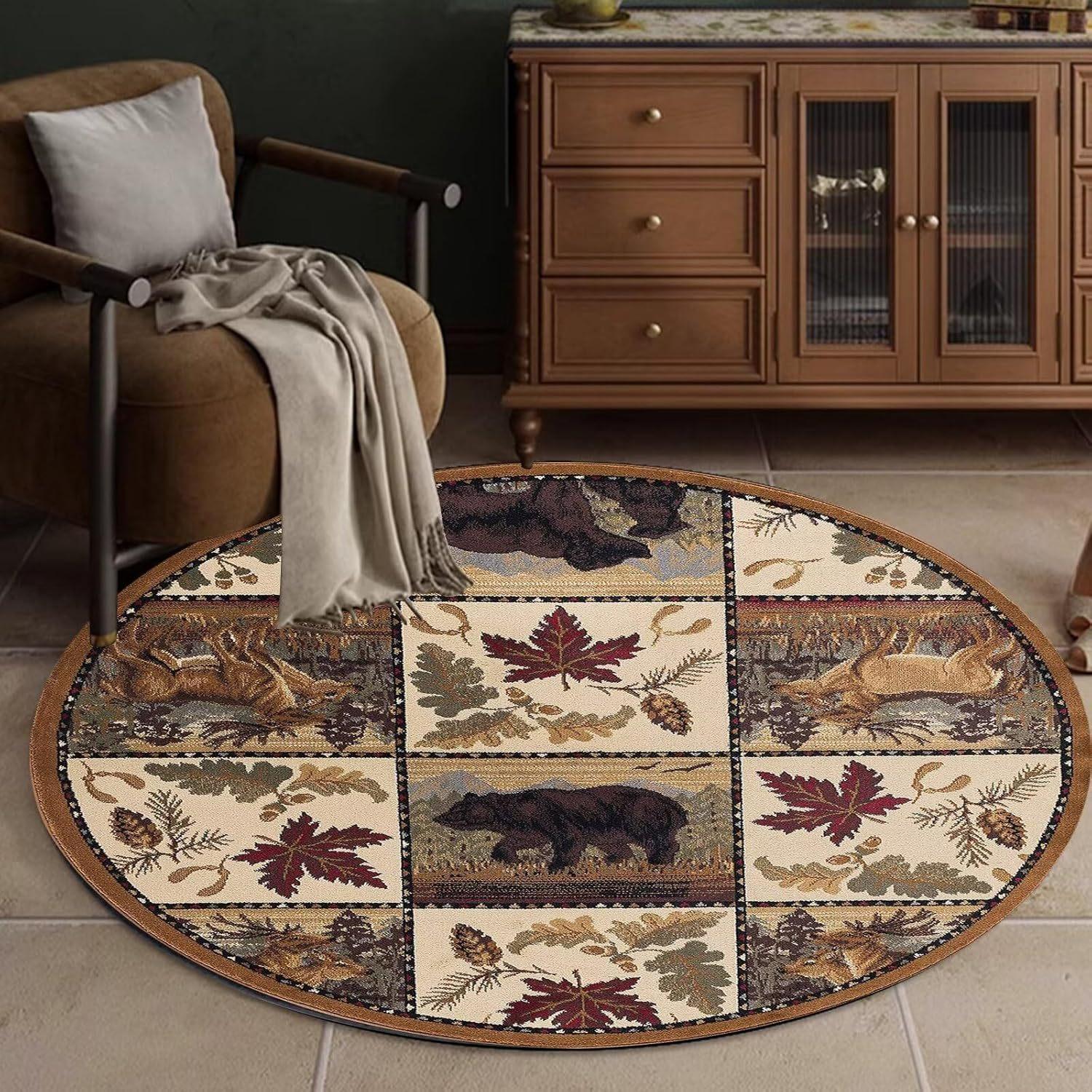 

Ретро Американський Килим Круглий Килим для Крісла Килим для Спальні Приліжковий Стійкий до Плям Водовбирний Килим Diameter 80cm