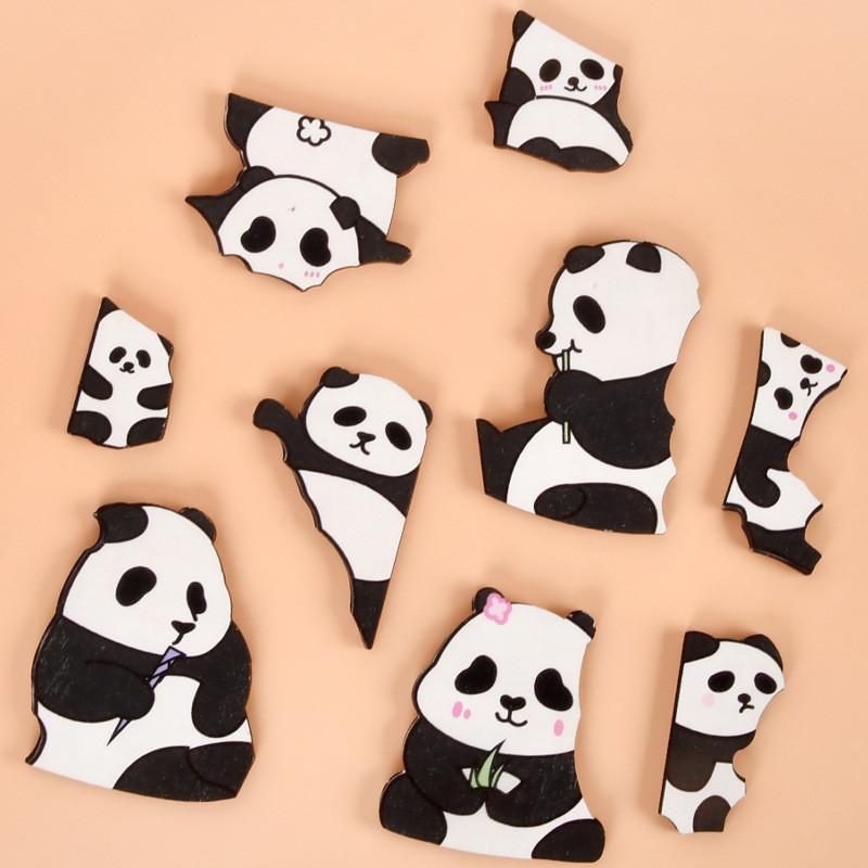 Toddler Shape Wooden Puzzle Panda Canned Pattern Learning Toy Cognitive Early