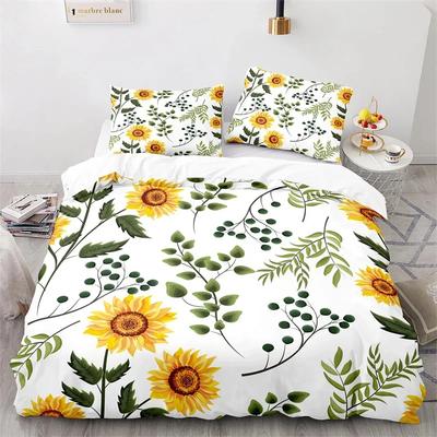 Sonnenblumen Bettbezug Botanisch Floral Blätter Bettdeckenbezug Einzel King Größe Für Mädchen Frauen Mikrofaser Gelbe Blume Bettwäscheset