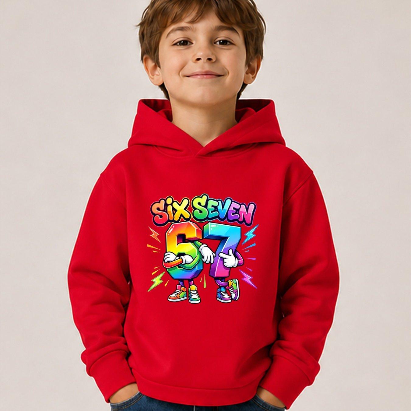 Anime Sweatshirt mit Regenbogenwind  SIX SEVEN 67  Muster Jungen Kapuzenpullover - Street Fashion Trendiger Stil für Outfits, Geliebt 100 red