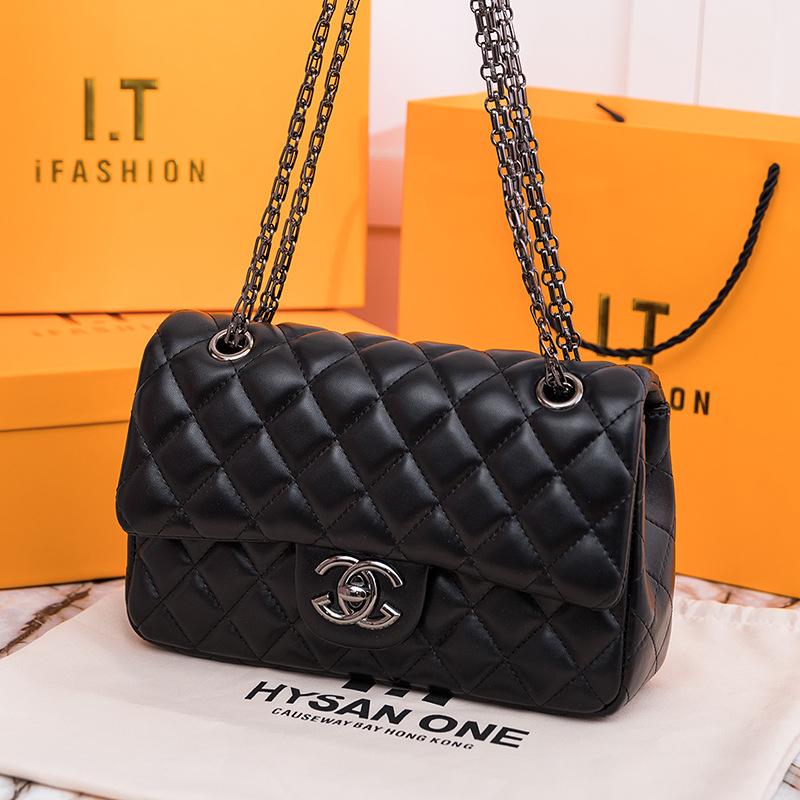 New bags women s rhombus leather women s bags chain shoulder messenger bag 21cm