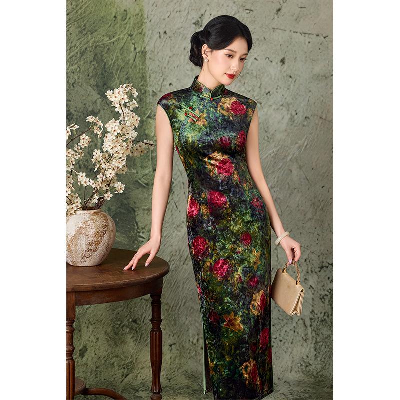 Cheongsam New Chinese 1011 Autumn New National Style Sleeveless Flower Embroidery Improved National Style Banquet Cheongsam Can be Daily