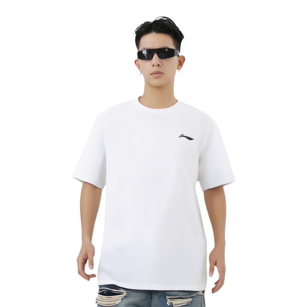 Li Ning Running Series Casual Simple Sports Pullover Crew Neck Solid Color Short Sleeve T-Shirt Men Tops White ATSV471-2