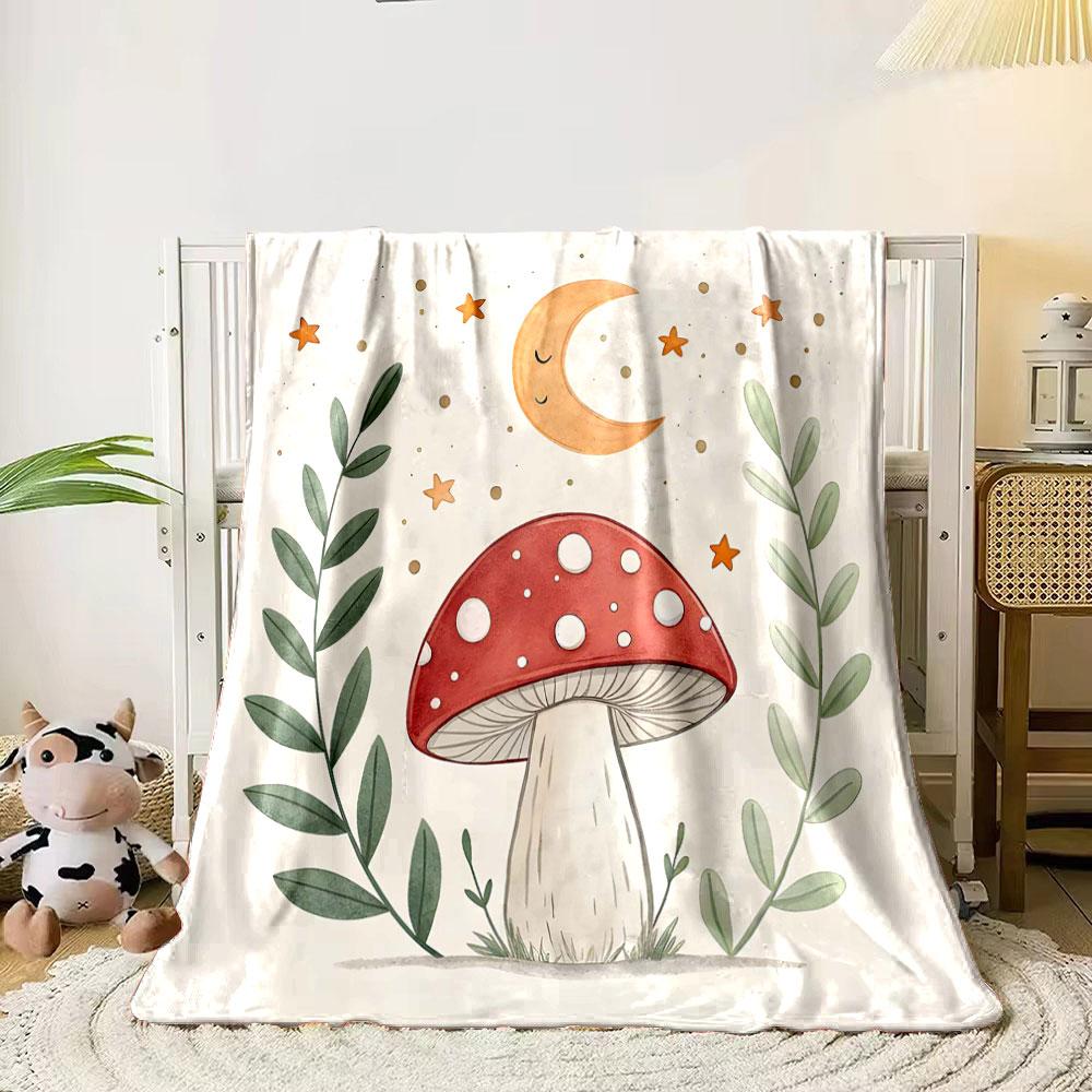 Mushroom and Moonlit Fantasy Print Blanket Soft and Cozy Perfect for the Living Room Bed Sofa or a Nap,gift
