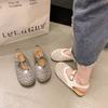 2025 Summer New Roman Sandals Women's One-button Mary Jane Perforated Breathable Woven Silver Flat Single Shoes