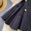 Summer V-neck Sleeveless Double Breasted Dress with Women's Niche Design High Waist A-line Vest Dress