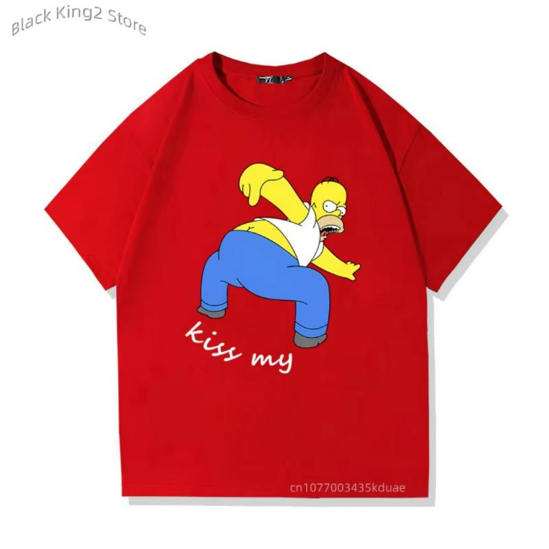 Simpsons Graphic Men's T Shirts Kiss My Printed Funny Cotton T-Shirts Casual Short Sleeved Tops Men's and Women's Loose Clothing