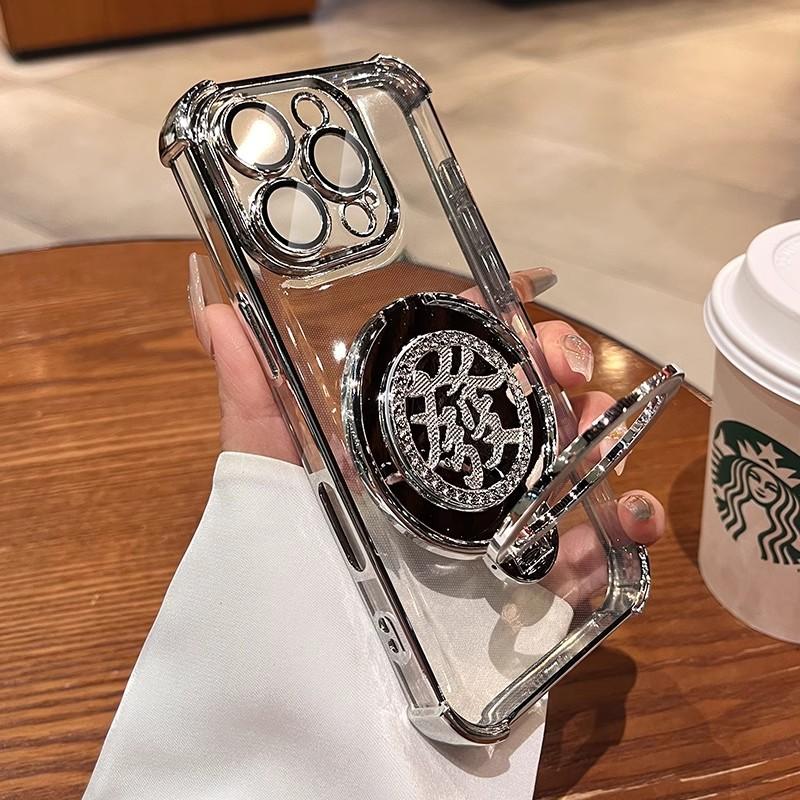 Four corners anti-drop applicable iPhone17Promax mobile phone case New Year's fortune bracket Apple 15 electroplating protective case