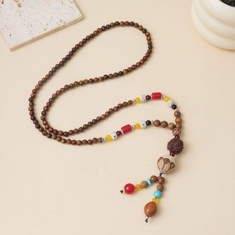 Ethnic Style Wood Necklace & Prayer Beads - Unisex Versatile Chicken Wing Wood Sweater Chain
