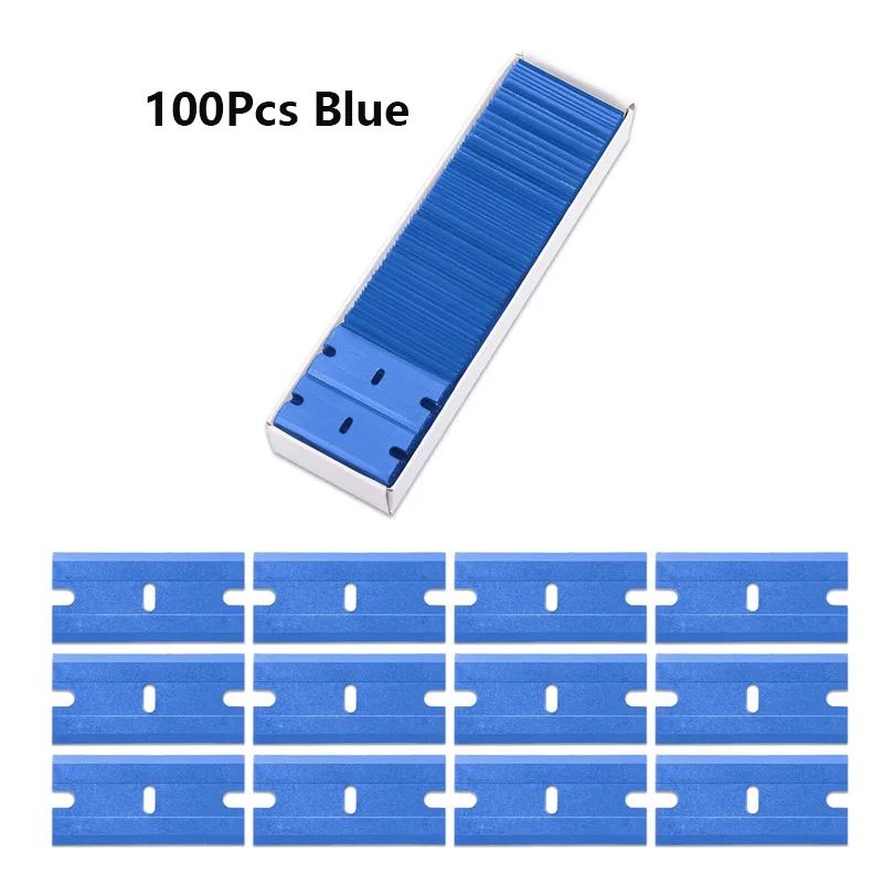 100Pcs Car Wrap Sticker Squeegee Label Clean Razor Glue Remover Window Glass Clean Scraper Double Edged Plastic Razor Blade