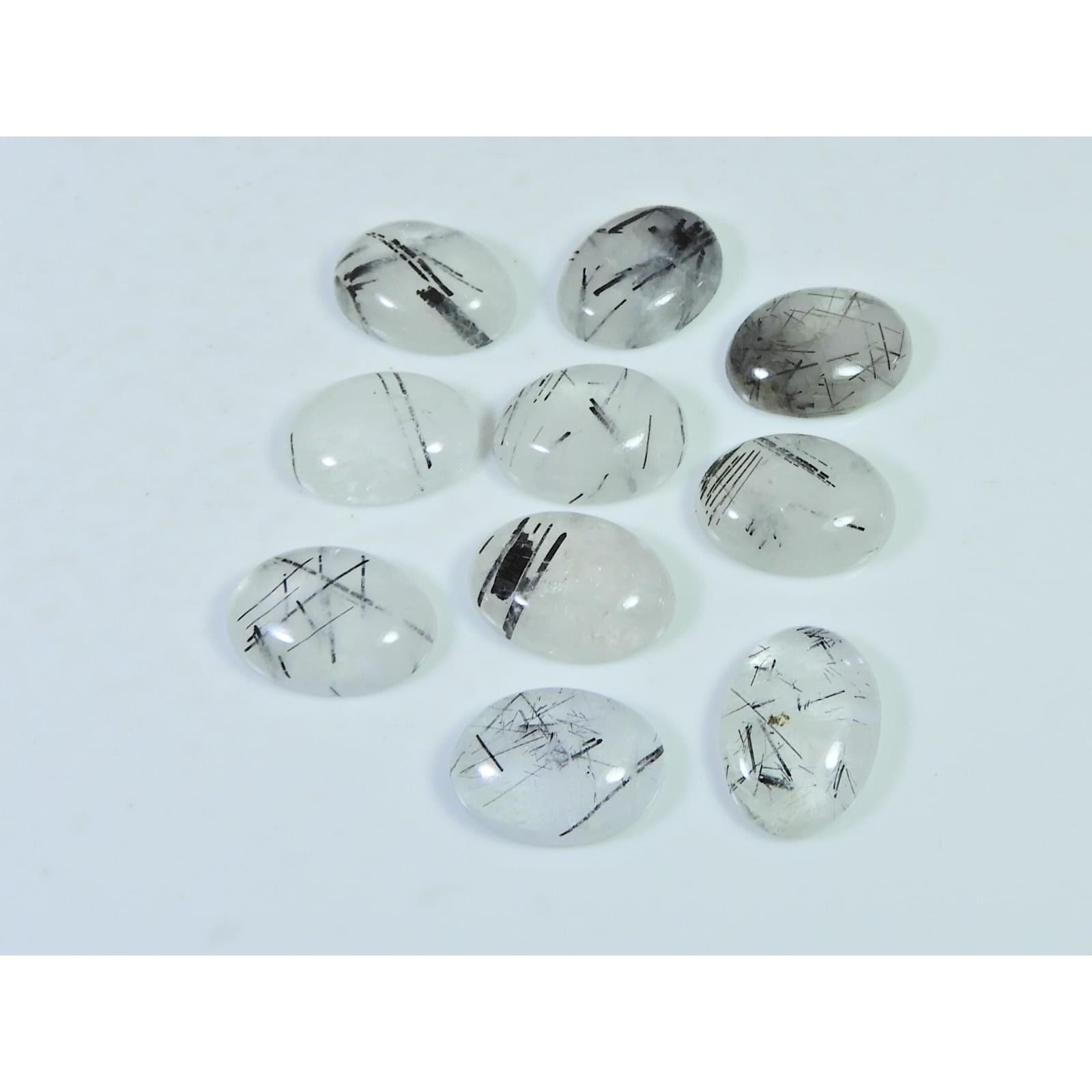 12X18-13X18MM Natural Black Rutile Oval Cabochon Loose Gemstone 10Pcs Lot C-1916