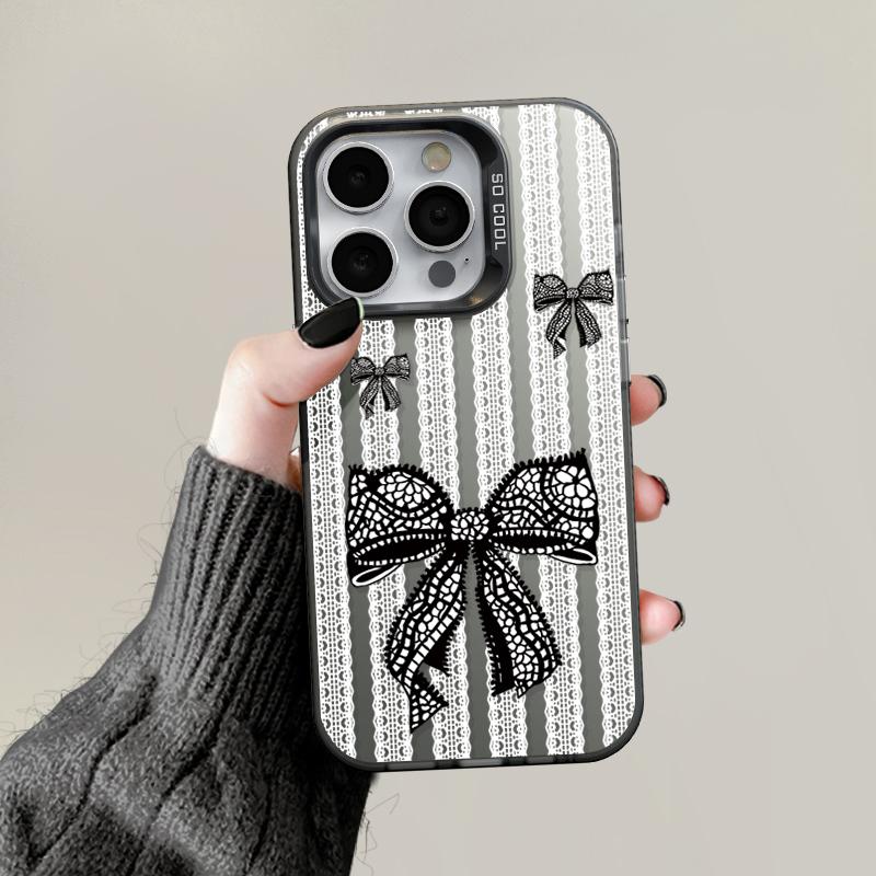 Ulepszone etui IMD z koronkową kokardką i nadrukiem kwiatowym, odporne na wstrząsy, ochronne, miękkie etui z TPU, pełna osłona tylna na iPhone'a Samsunga