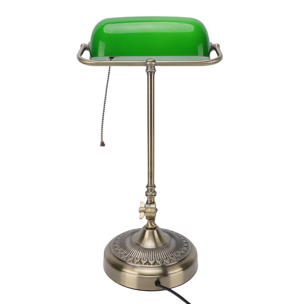 Vintage Desk Lamp Plug In Table Lamp with Green Glass Shade Pull Chain Switch for Home Bedroom Study Room US Plug 110V