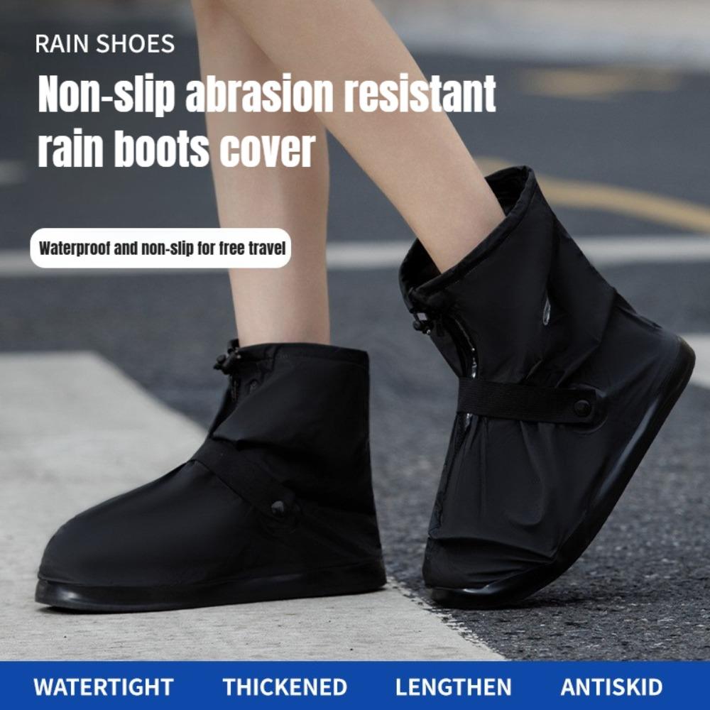1 Paar High-Top Wasserdichte Überschuhe Schwarz Rutschfest Wiederverwendbar für Motorrad Radfahren Fahrrad Herren Damen Überschuhe PVC Schutz
