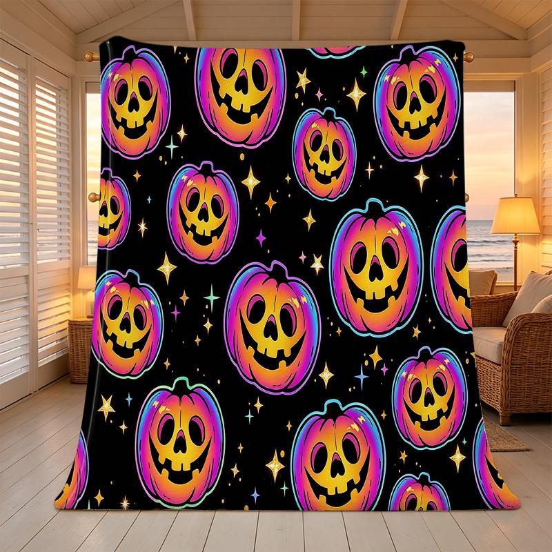 Pumpkin Series Flannel Throw Blanket, Lightweight Soft Warm Plush Cover, Perfect for Home Leisure, Halloween & Christmas