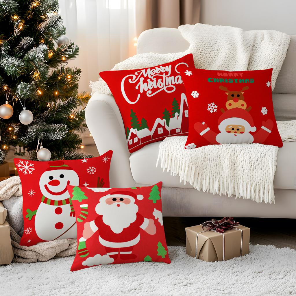 Red Christmas Theme Pillowcase Bedroom Sofa Cushion Cover 100% Polyester Living Room Soft Cushion Pillowcase Home Decor