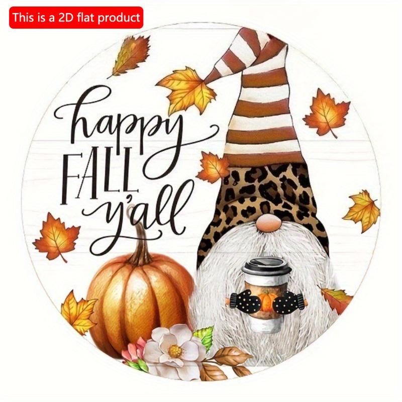 2d Flat 20*20cm, Autumn Home Decoration, Autumn Dwarf Pumpkin Thanksgiving Harvest Wooden Circular Home Decoration Plaque, for Kitchen, Garden Bedroom