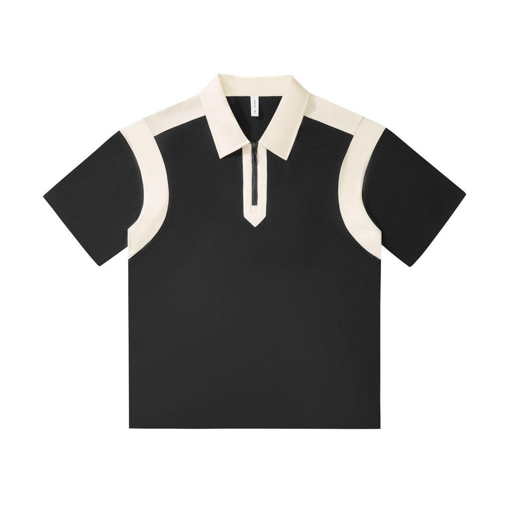 Trendy College Style Contrast Polo: Heavy 240g Pearl Cotton, Half-Zip, Drop Shoulder, Short Sleeve