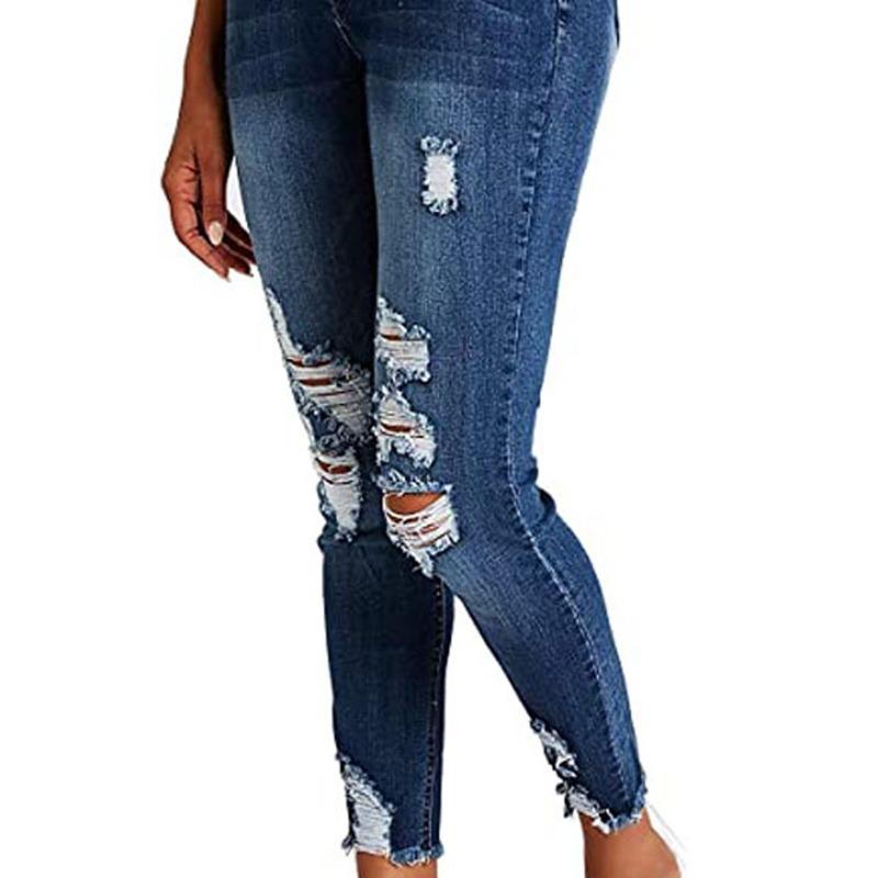 

Джинсы с высокой талией, эластичные, рваные S темно-синий