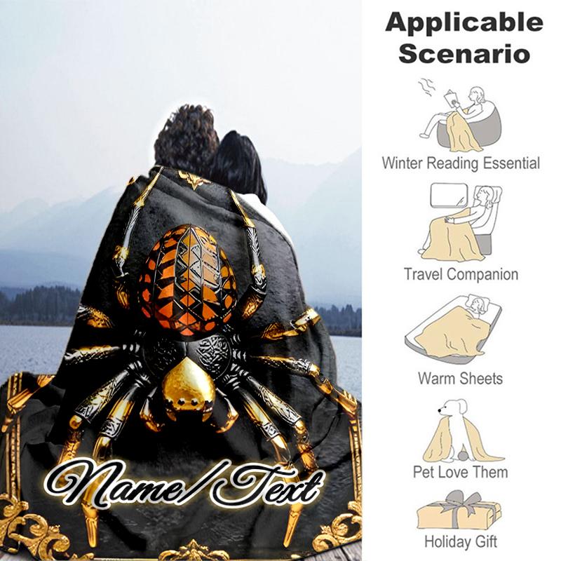 1PC Custom Name Golden Spider Emblem Outdooor Flannel Blankets Throw Blanket All-Season Throw Gift Bedspread for Couch, Bed, Camping Holiday Birthday 