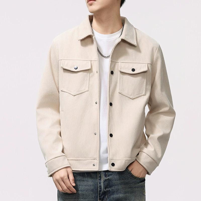 

Вельветовая куртка мужская рабочая куртка ретро повседневная свободная воротниковая американская верхняя часть L белый